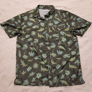 Columbia PFG Men’s Button Up Shirt Medium Green Wildlife Print Short Sleeve